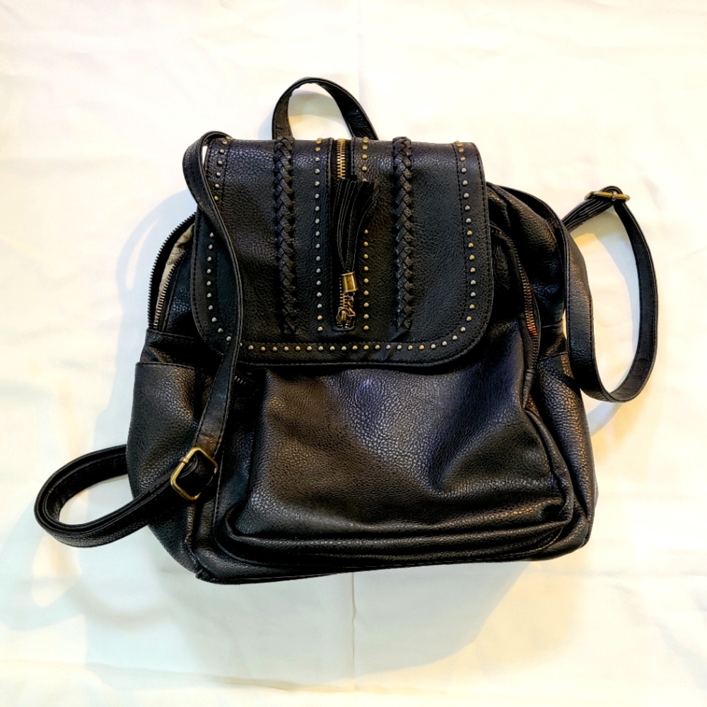 Black Leather Fashion Backpack